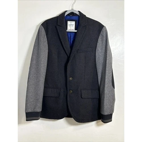 ESPRIT MEN’S Grey 2-Tone Wool Blend Blazer With Elbow Patch Size Large Preppy - product listing photo