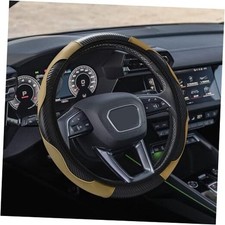Car Steering Wheel Cover, 15 inch Carbon Fiber Microfiber PU Leather Beige