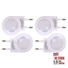 4 Pack of White EU 2-pin Plug - Portable Plug-in 0.7W Travel LED Night Light