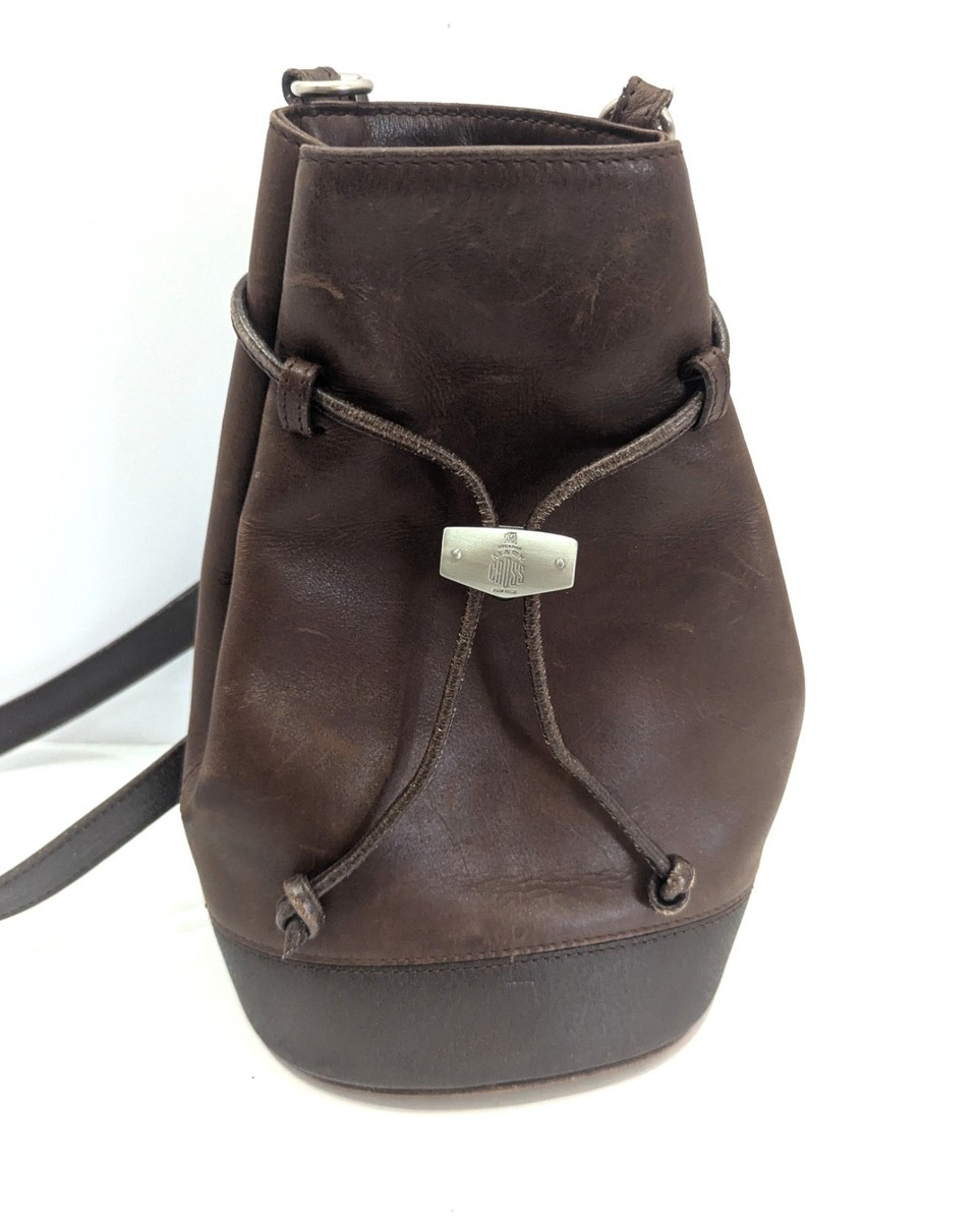 Vintage Mark Cross NY Brown Leather Draw String Bucket  display picture 2