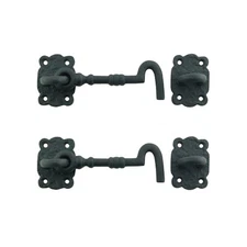 2 PK Renovators Supply Wrought Iron Cabin Hook Eye 5.5 Black Large Hook Latches