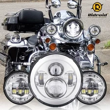 For Harley Davidson Dyna Fat Bob Softail Chrome 7" LED Headlight + Passing Light