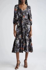 Cinq à Sept Women's Floral Print Midi Party Cocktail Dress Obsidian Multi Size 4