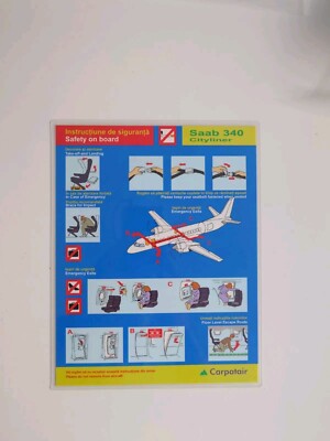 Carpatair Saab 340 Safety Card Laminated 