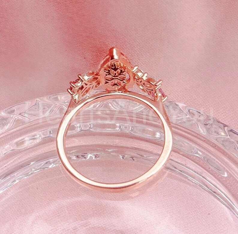 1.2ct Pear Cut Natural Morganite & Diamond 14k SOLID Rose Gold Engagement Ring - Image 3 of 3