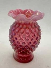 Fenton Hobnail Pink Cranberry Opalescent Ruffled Top 4" Mini Bud Vase