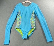 Speedo Girls One piece long sleeve lined swimsuit Turquoise size L  See Pic 