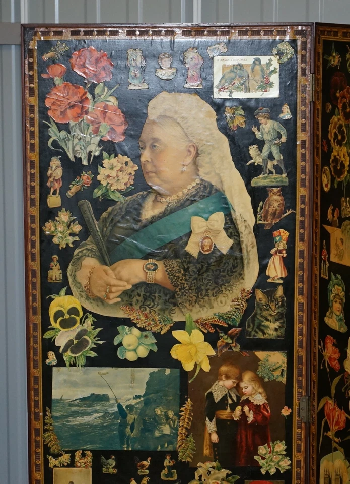 ORIGINAL QUEEN VICTORIA DECOUPAGE FOUR PANEL FOLDING SCREEN TOTALLY ORIGINAL - Image 3 of 4