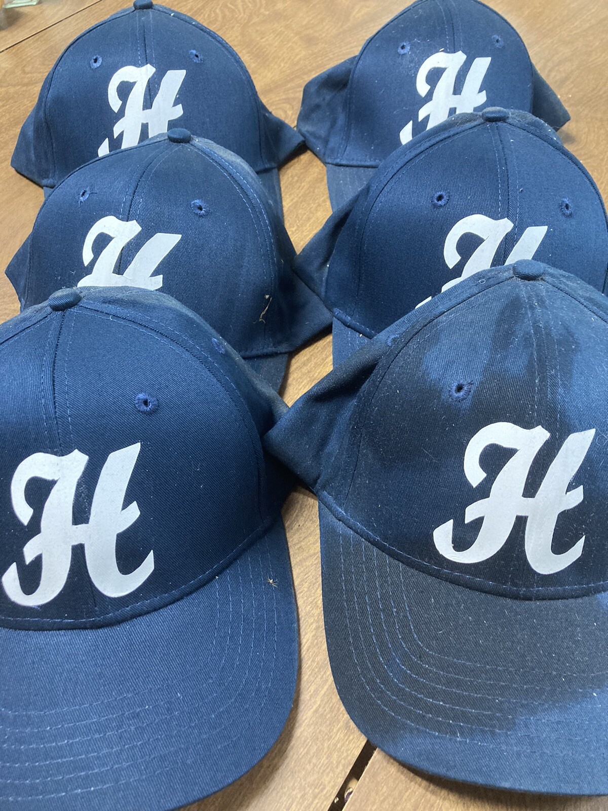 6x Blue H Letter Baseball Cap Flat Bill Small Medium Size  