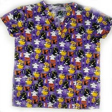 Women's Cassandra O Purple Halloween 2-Pocket Scrub Top Size Medium