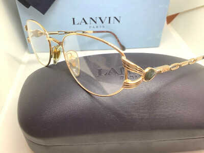 RARE LANVIN 772 04 52 TRUE VINTAGE SHINY GOLD BLUE/GREEN STONES LINK EYEGLASS