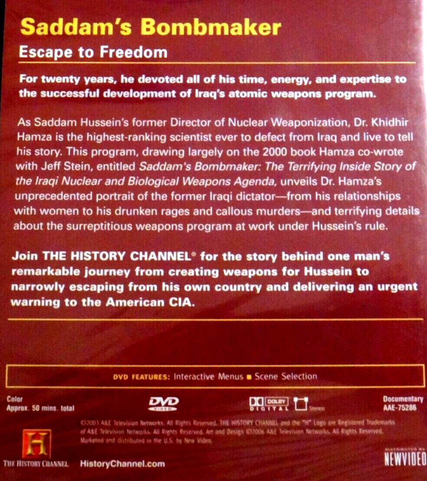 History Channel Saddam Hussein Bombmaker DVD Documentary IRAQ WAR