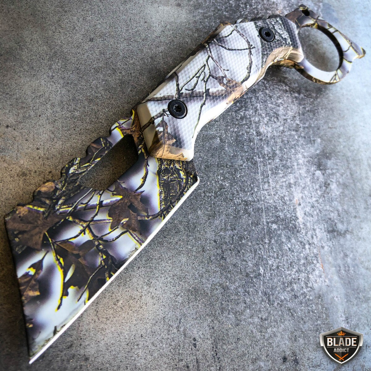 7" Straight Edge Razor Fixed Blade Cleaver TANTO Hunting Tactical Knife