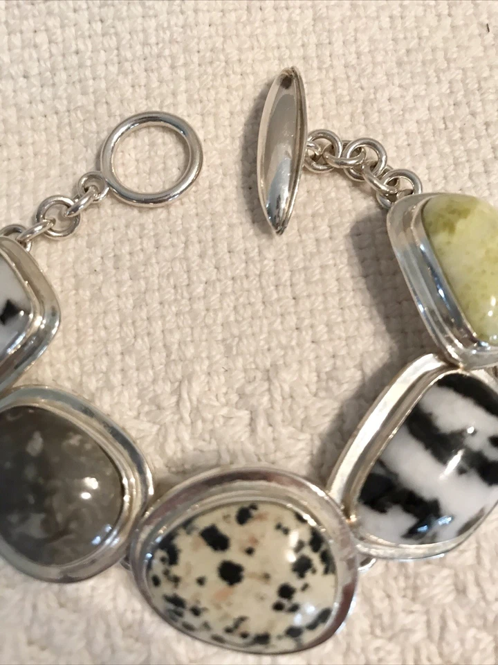 HEAVY ARTISAN 925 Sterling Silver Gemstone Bracelet 69.5 Grams 7 1/2” - Image 4 of 4