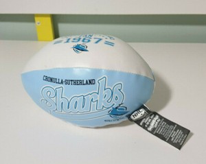 CRONULLA SHARKS SUTHERLAND FOOTBALL SHOWBAG BALL BLUE AND WHITE 19CM LONG