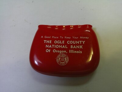 NOS UNUSED VTG SQUEEZE OPEN COIN PURSE OGLE COUNTY NATIONAL BANK OREGON IL  RED