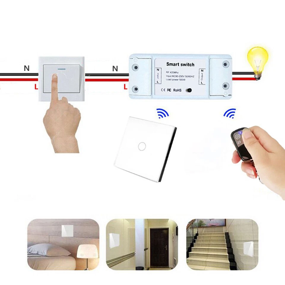 433Mhz 10A Funk Lichtschalter Empfänge An Aus Taster Funkschalter Wandschalter - Bild 2 von 4