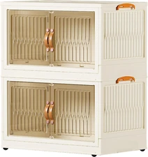 Storage Bins with Lids and Doors, Plastic Stackable Storage Bins Open Front, Fol