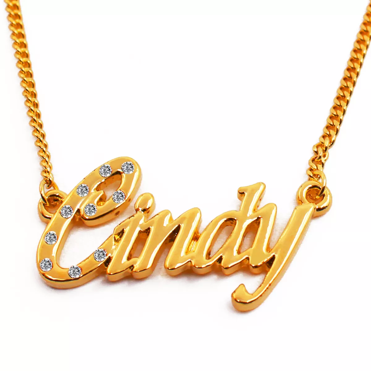 18K Gold Plated Necklace With Name CINDY Crystals Christmas