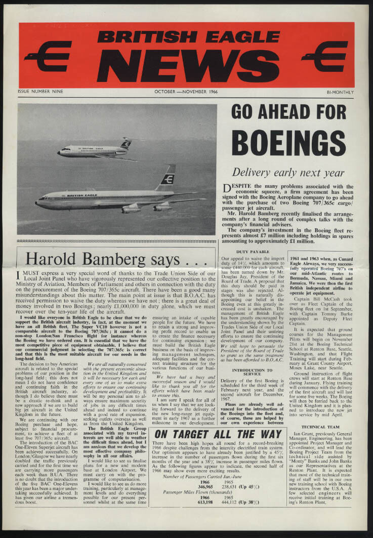British Eagle Airways NEWS 10-11 1966 Boeing 707 due; One-Eleven Innsbruck