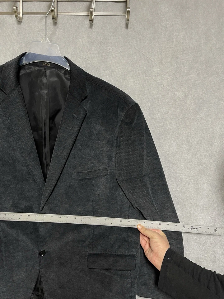 Adolfo Blazer Men's 50R Gray Cotton 2B Velvet Academia Career Coat Jacket Luxury - Image 3 of 4
