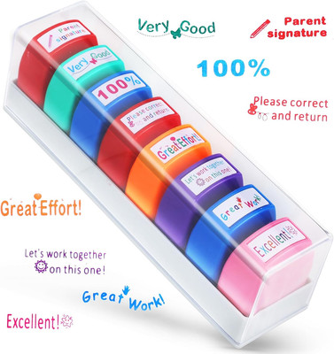 8Pcs Teacher Stamps for Classroom Teacher Supplies Self-Inking Grading Stamps En