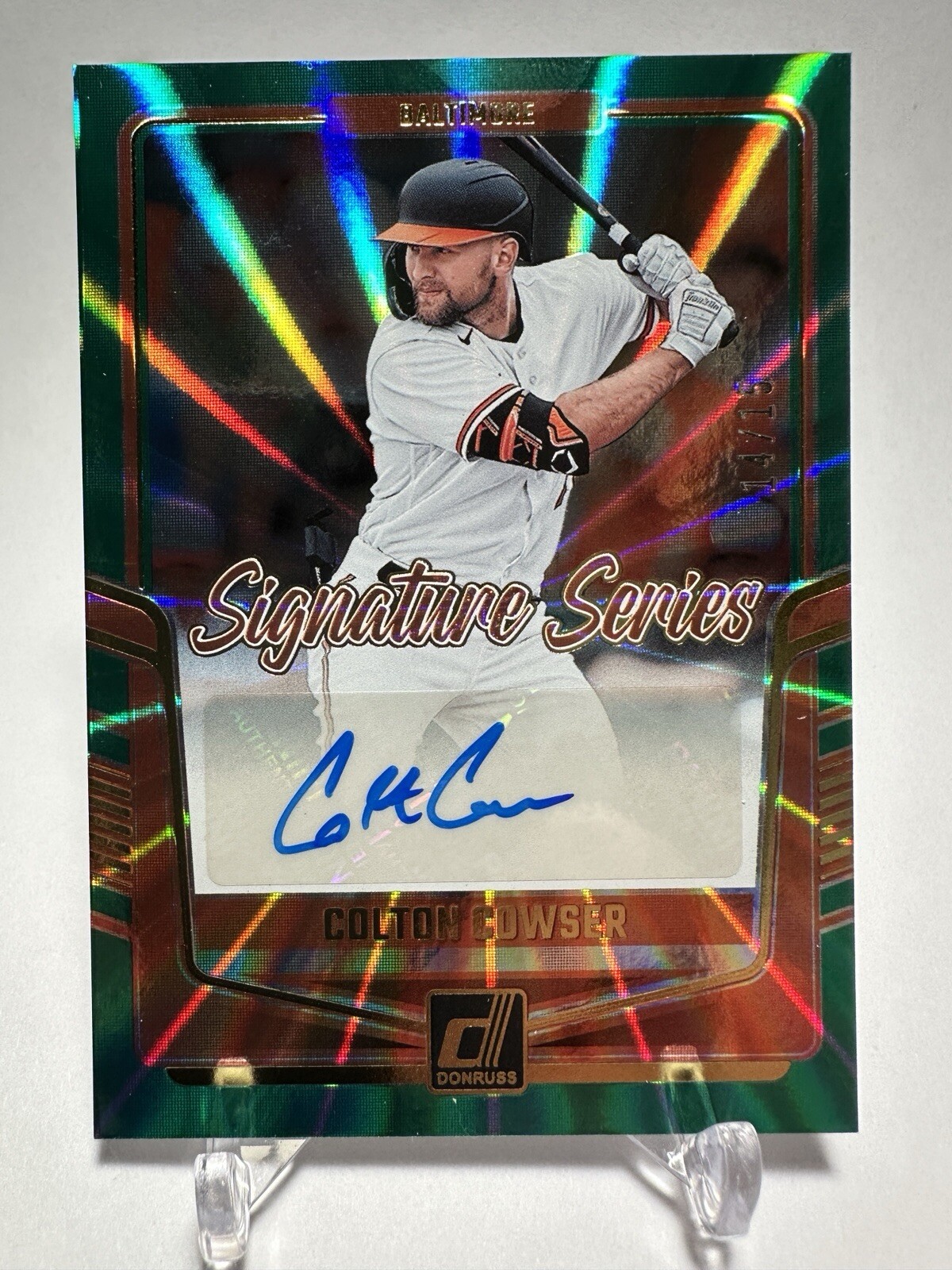 Colton Cowser 2024 Donruss Signature Series Auto Green Laser /15 Orioles