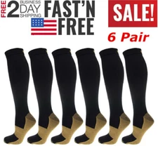 (6 Pairs) Copper Compression Socks 20-30mmHg Graduated Support Mens Womens S-XXL