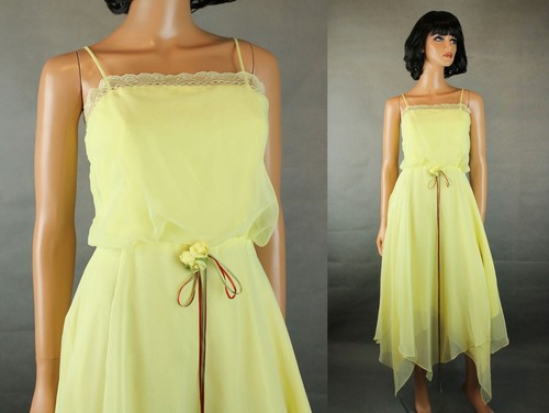 Vintage Yellow Chiffon Handkerchief Hem 