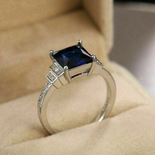 2.02Ct Princess Cut Simulated Sapphire 925 Sterling Silver Women Engagement Ring