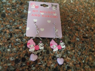 Sanrio My Melody & Kuromi Emo Kyun Statement Earrings Heart Drop Brand New