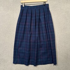 Vintage Pendleton Skirt Women's 14 Blue Plaid Wool Pleated Midi 80s USA Made