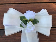 Rose & Pearl Wedding Church Pew Decorations - Pew End Bows Ivory (16)