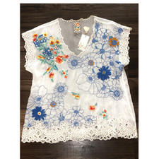 Johnny Was Women s M White Sheer Floral Embro...