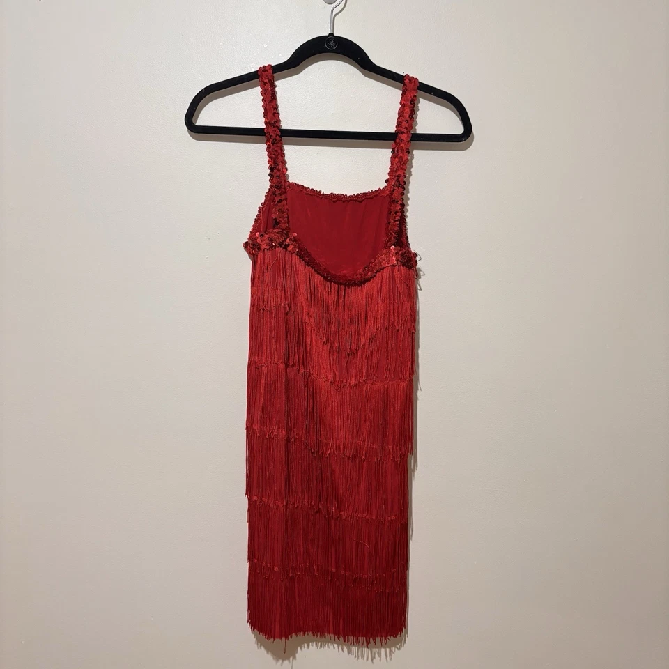 Red Fringe Flapper Costume Dress Small Stretchy Sequins 1920s Halloween Gatsby - Image 4 of 4