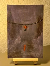 Purple Red acrylic & ink "Through the Fog" on 4x6 Mini canvas 1/1 Limited Signed