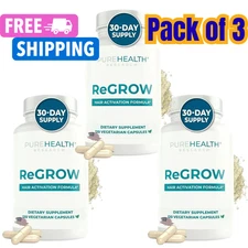 ReGrow Hair Activation Formula by PUREHEALTH Research, Pack of 3 Bottels, USA