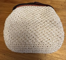 Vintage 1970s Cream Woven Clutch Purse Made in Hong Kong   Orange Lucite Handle 