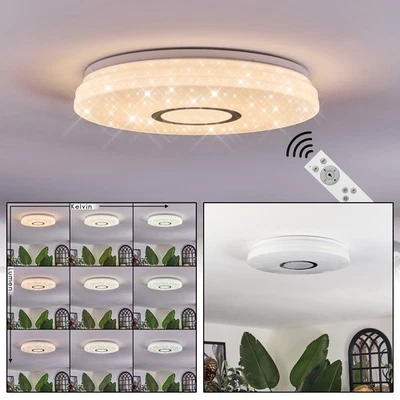 HOFSTEIN Moderne weiße Deckenleuchte Glitzereffekt Dimmbar Fernbedienung Deckenlampe