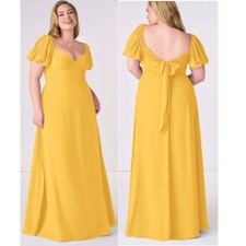 Women's Chiffon Maxi Formal Dress Puff Sleeves Evening Marigold Size 14 $159