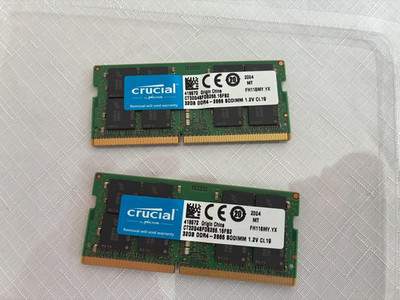 2x 32GB (= 64GB) Crucial DDR4 SO-DIMM   CL19, 2.666MHz   z.B. MacMini 2018