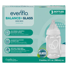 Evenflo Balance Wide-Neck Glass Anti-Colic Bottles - 6oz 3 Pack NEW STYLE