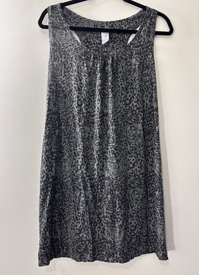 BLISS Womens Size L Black Gray Animal Print Tank T-SHIRT DRESS Stretch Comfort