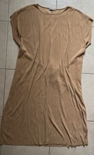 Zara Women's Large Mustard/Tan Dress Round Neck Belted Dolman Cap Sleeves