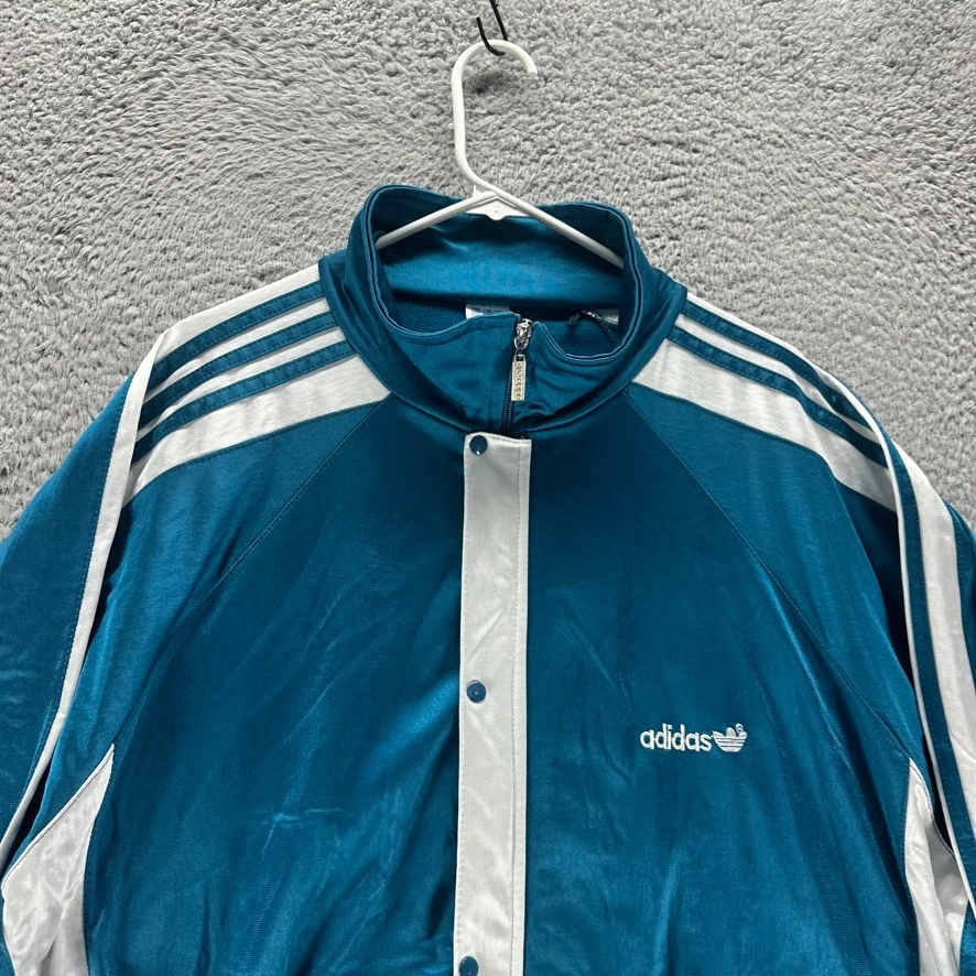 Vintage Adidas Track Jacket Mens XL Blue Full Zip Snap Button Trefoil 3 Strips - Image 2 of 4