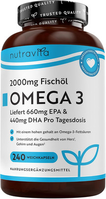 Nutravita Omega 3 Kapseln Hochdosiert 2000Mg Fischöl Kapseln, 660Mg EPA Un 440Mg