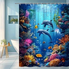 Dolphin Underwater Scene Shower Curtain