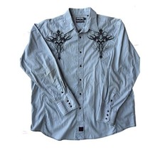 Panhandle Slim Mens XL Western Snap Shirt Tribal Cross Embroidered Gray