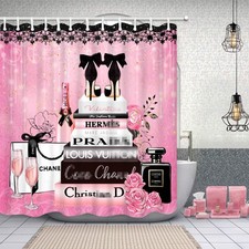 Fashion Luxury Girly Shower Curtain Pink Floral Black Perfume Shower Curtains...