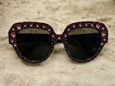 RARE GUCCI HOLLYWOOD FOREVER OVERSIZED SQUARE CRYSTAL HEART CAT EYE SUNGLASSES